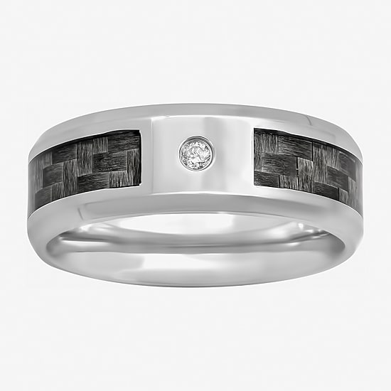  Mens Diamond-Accent Wedding Band in Stainless Steel