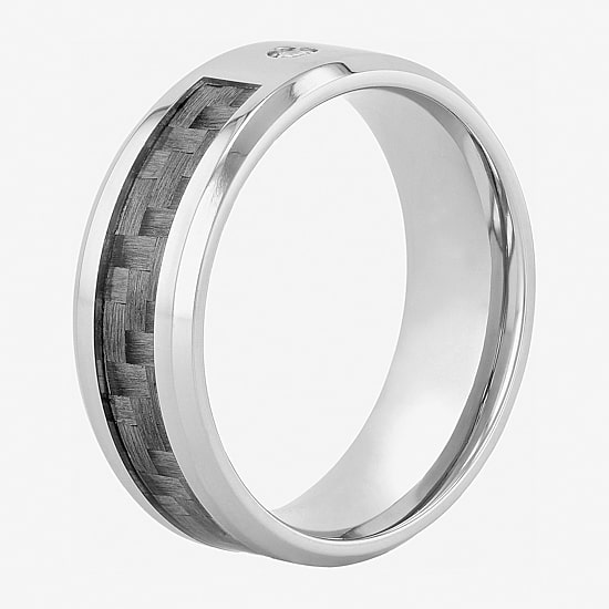  Mens Diamond-Accent Wedding Band in Stainless Steel