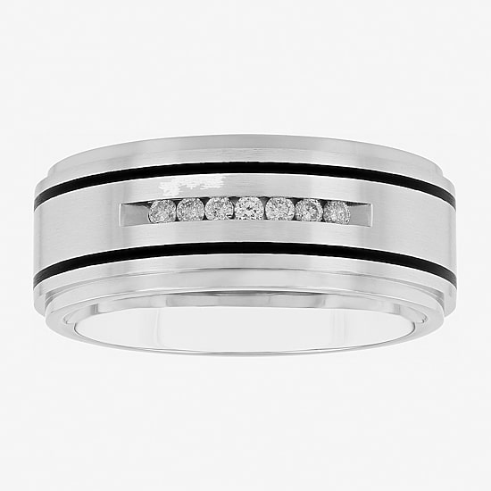  Mens Channel-Set Diamond Ring in Stainless Steel 