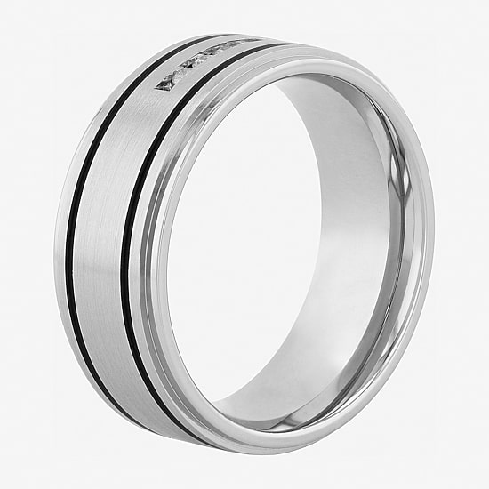  Mens Channel-Set Diamond Ring in Stainless Steel 