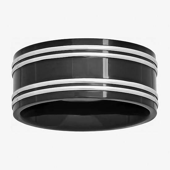  Mens 10mm Two-Tone Stainless Steel Wedding Band