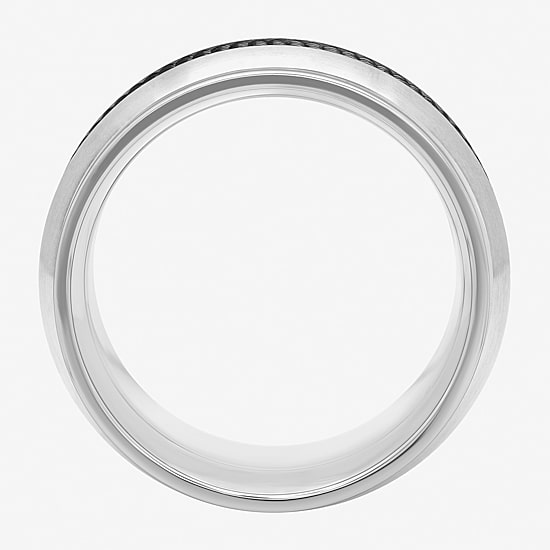  Mens Comfort-Fit Titanium & Black Mesh Ring