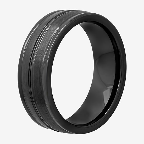 Mens Striped Black Ceramic 8mm Comfort Fit Wedding Band