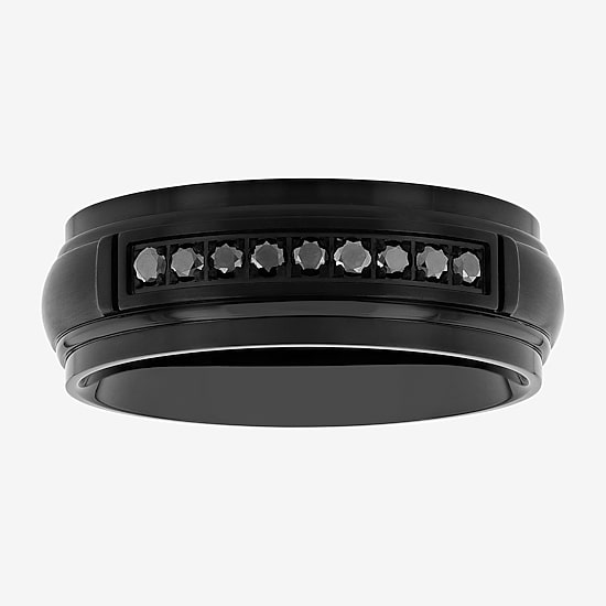 Mens 7.5MM 1/7 CT. T.W. Natural Black Diamond Stainless Steel Wedding Band