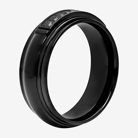 Mens 7.5MM 1/7 CT. T.W. Natural Black Diamond Stainless Steel Wedding Band