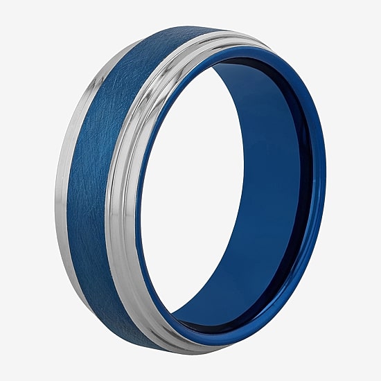 Mens 8MM Tungsten with Blue IP Wedding Band