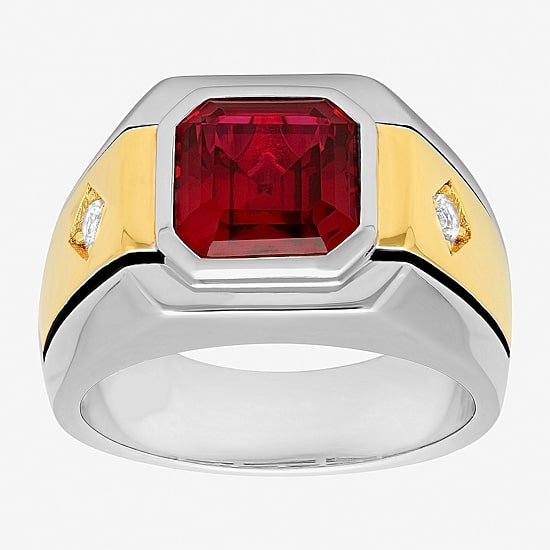 Mens Lab-Created Gemstone & White Sapphire Ring