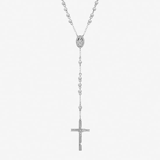 Mens Stainless Steel Cross Rosary Necklace