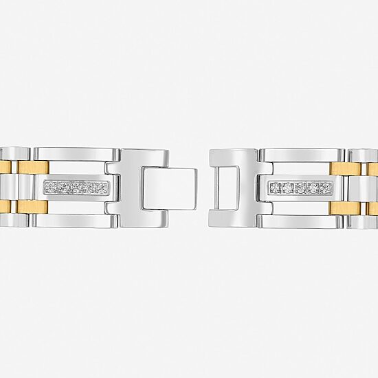 Mens Two-Tone Stainless Steel Cubic Zirconia Bracelet