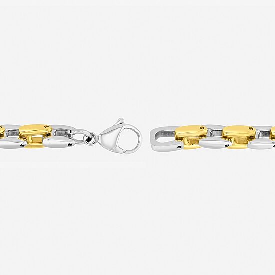 Men's Square Link Bracelet in Two-Tone Steel