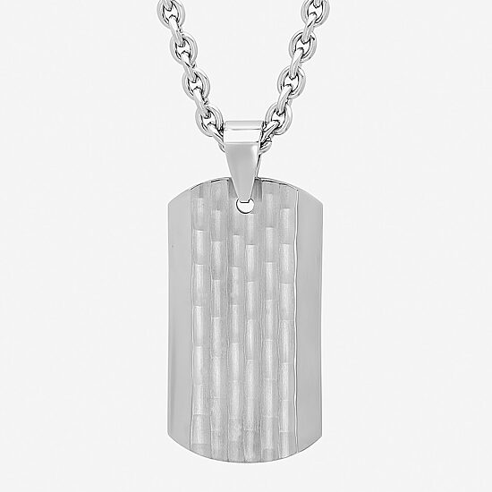 Mens Stainless Steel Hammered Dog Tag Pendant Necklace
