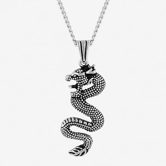Mens Two-Tone Stainless Steel Dragon Pendant Necklace