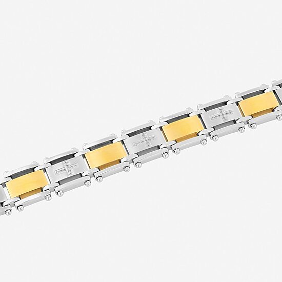 Mens 1/4 CT. T.W. Diamond Cross Two-Tone Stainless Steel Link Bracelet