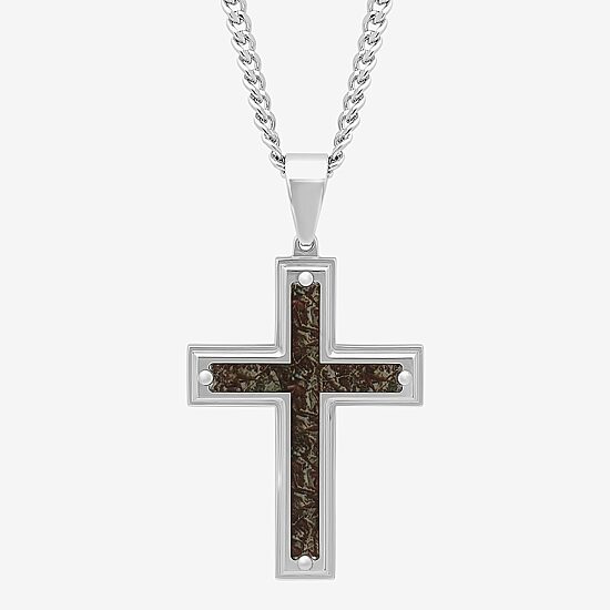 Mens Stainless Steel Cross 24 Inch Pendant Necklace