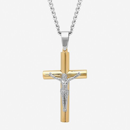 Mens Stainless Steel Crucifix Cross Pendant Necklace