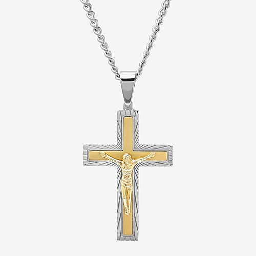 Crucifix Mens Stainless Steel Cross 24 Inch Pendant Necklace, One Size
