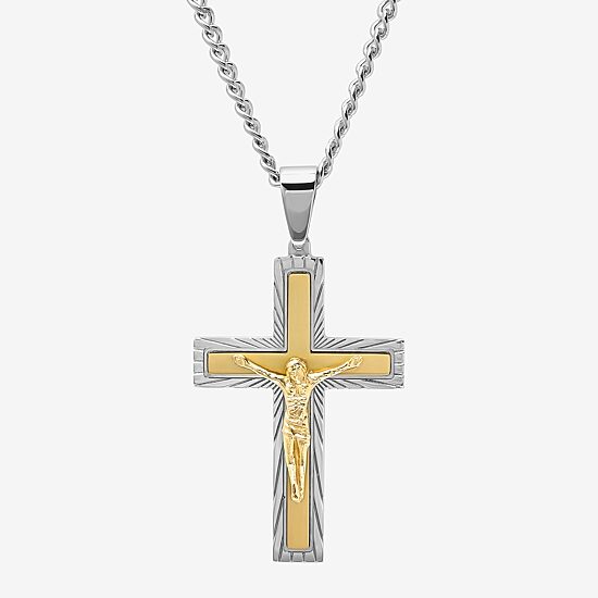 Crucifix Mens Stainless Steel Cross 24 Inch Pendant Necklace