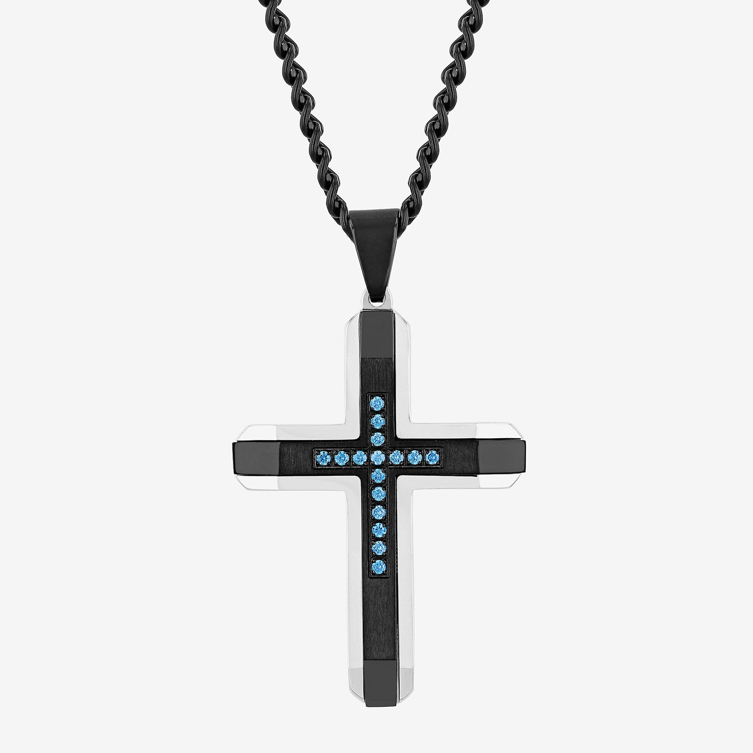 Mens 1/10 CT. T.W. Natural Diamond Stainless Steel Cross Pendant Necklace