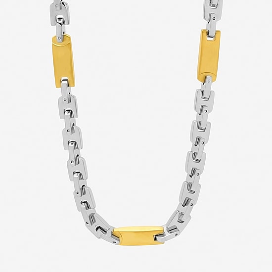 Mens Two-Tone Stainless Steel Link Necklace