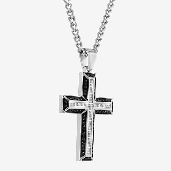 Mens 1/2 CT. T.W. Black Diamond Stainless Steel Cross 24 Inch Pendant Necklace