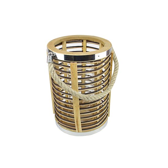 7.5'' Rustic Chic Cylinderical Rattan Decorative Candle Holder Lantern with Jute Handle