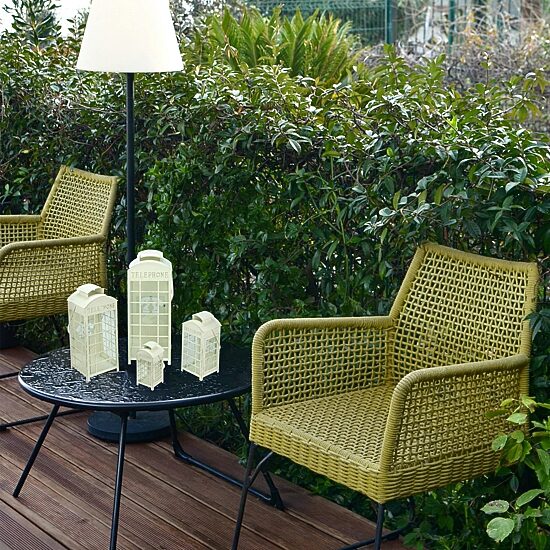 Set of 4 Weathered Cream and Gold Telephone Booth Glass Pillar Candle Lanterns 8.75" - 25"