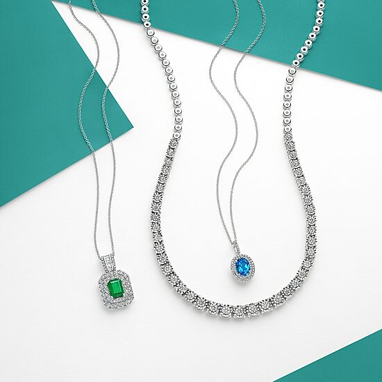 Effy Final Call Womens 1/5 CT. T.W. Diamond & Genuine Gemstone 14K White Gold Pendant Necklace
