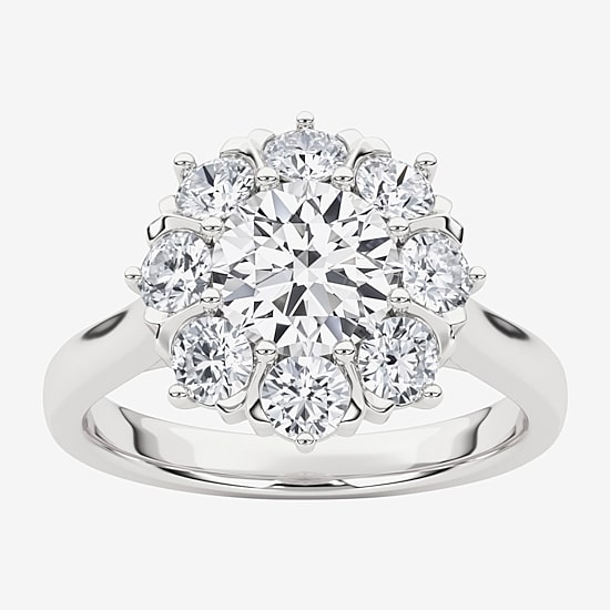 Grown Gorgeous (F, Vs2) Womens 1 1/2 CT. T.W. Lab Grown White Diamond 14K Gold Round Halo Cocktail Ring