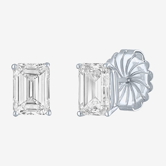 ( /E-F/Si1-Si2 ) 3 CT. T.W. Lab-GrownDiamond 14K Gold 8.1mm Emerald Stud Earrings