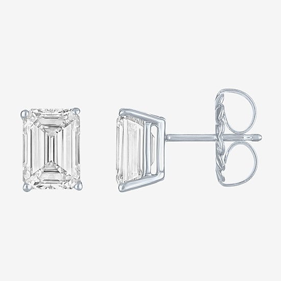 ( /E-F/Si1-Si2 ) 3 CT. T.W. Lab-GrownDiamond 14K Gold 8.1mm Emerald Stud Earrings