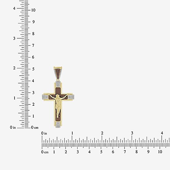 "Crucifix" Mens 1/2 CT. T.W. Natural Champagne Diamond 10K Gold Cross Pendant