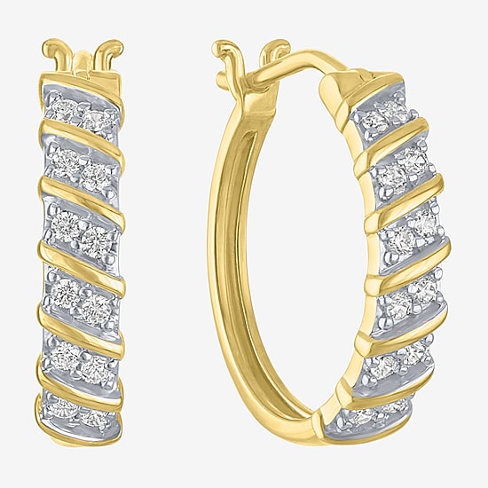 Yes, Please! Womens 1/4 CT. T.W. Lab Grown White Diamond Sterling Silver 17.5mm Hoop Earrings