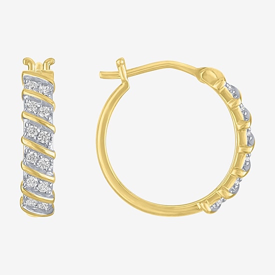 Yes, Please! Womens 1/4 CT. T.W. Lab Grown White Diamond Sterling Silver 17.5mm Hoop Earrings