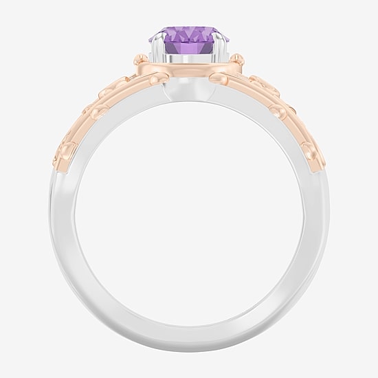 Enchanted Disney Fine Jewelry Womens 1/8 CT. T.W. Genuine Purple Amethyst 14K Two Tone Gold Over Silver Oval Princess Rapunzel Cocktail Ring