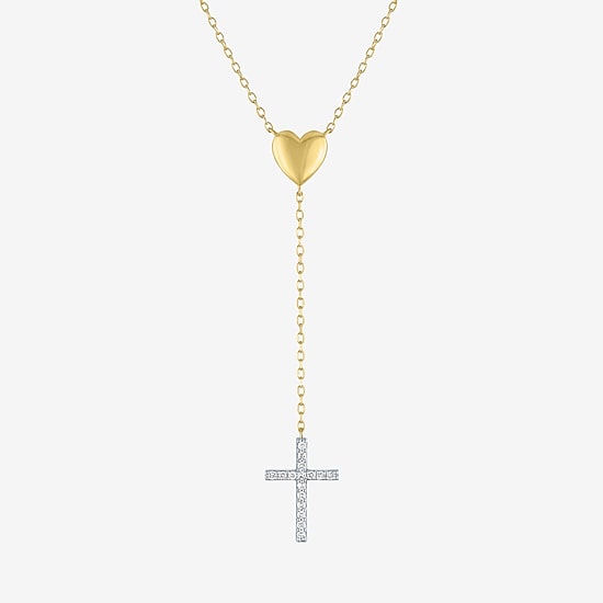 Cross/Heart(Gh / Si2 I1) Womens 1/10 CT. T.W. Lab Grown White Diamond 14K Gold Over Silver Sterling Silver Cross Heart 16 Inch Pendant Necklace