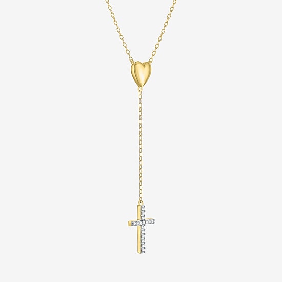 Cross/Heart(Gh / Si2 I1) Womens 1/10 CT. T.W. Lab Grown White Diamond 14K Gold Over Silver Sterling Silver Cross Heart 16 Inch Pendant Necklace