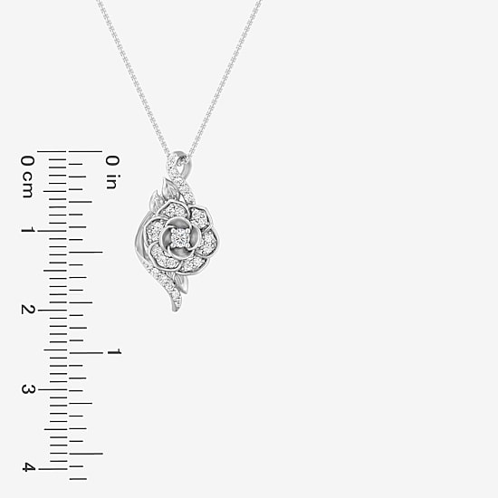 Enchanted Disney Fine Jewelry Cinderella, (I/I2) Womens 1/5 CT. Lab Grown White Diamond Sterling Silver 18 Inch Pendant Necklace