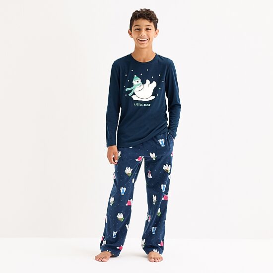 North Pole Trading Co. Polar Bear Little & Big Kid Unisex Crew Neck Long Sleeve 2-pc. Matching Family Pajama Set