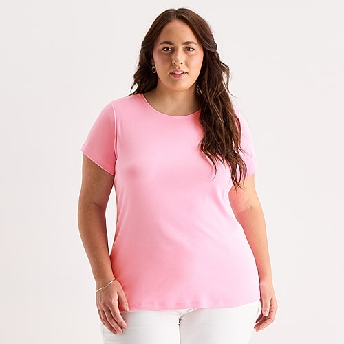 St. John's Bay Womens Plus Crew Neck Short Sleeve T-Shirt, 0x, Pink