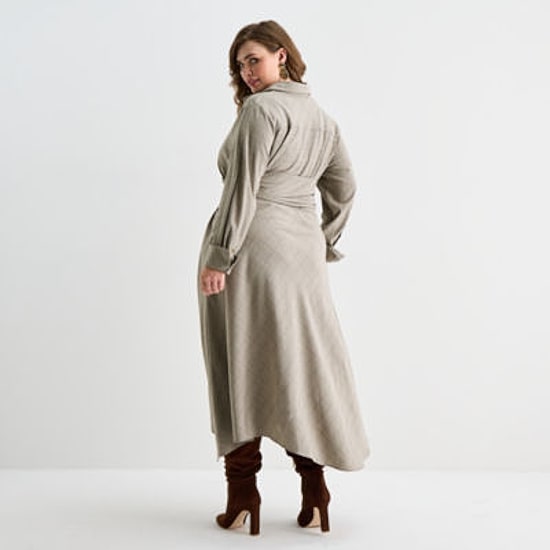 Ashley Graham Womens Plus Long Sleeve Plaid Shirt Dress
