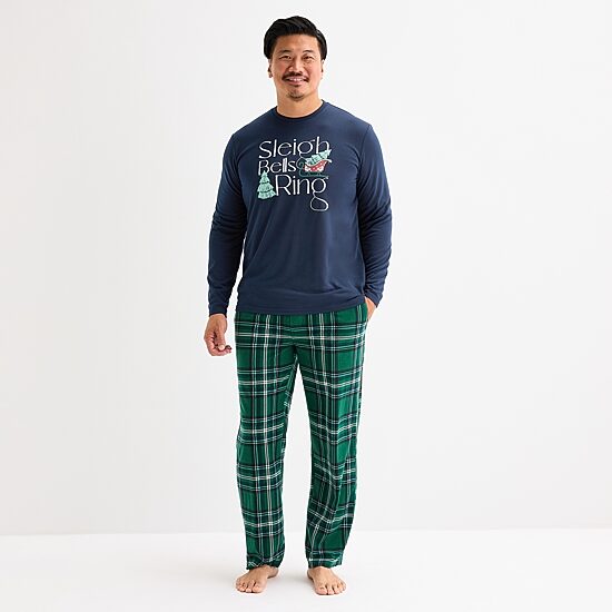 North Pole Trading Co. Sleigh Bells Ring Mens Crew Neck Long Sleeve 2-pc. Matching Family Pajama Set