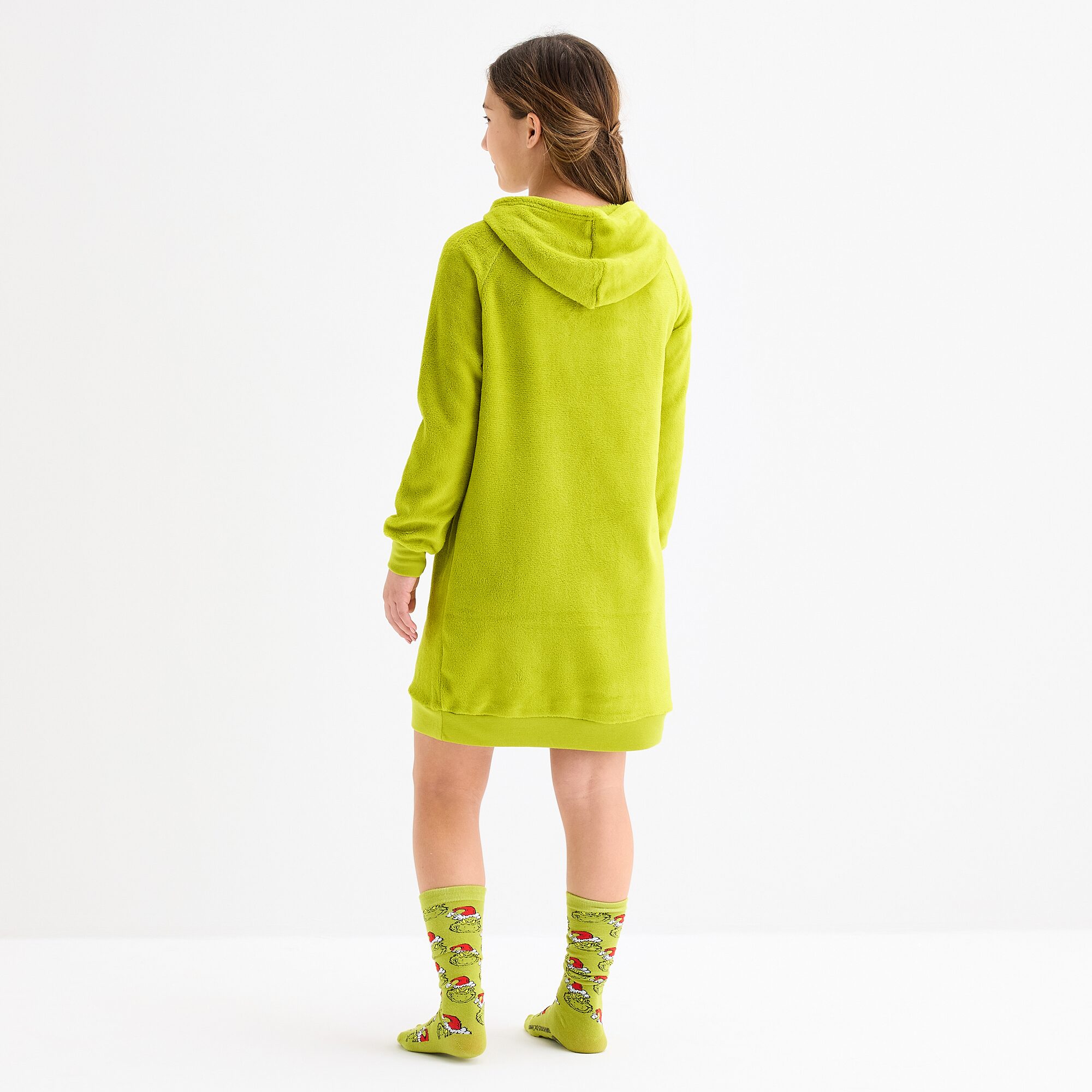Little & Big Kid Girls Fleece Long Sleeve Hooded Dr. Seuss Grinch Matching Family Nightgown