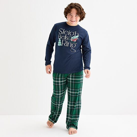 North Pole Trading Co. Sleigh Bells Ring Big Kid Unisex Crew Neck Long Sleeve 2-pc. Matching Family Husky Pajama Set
