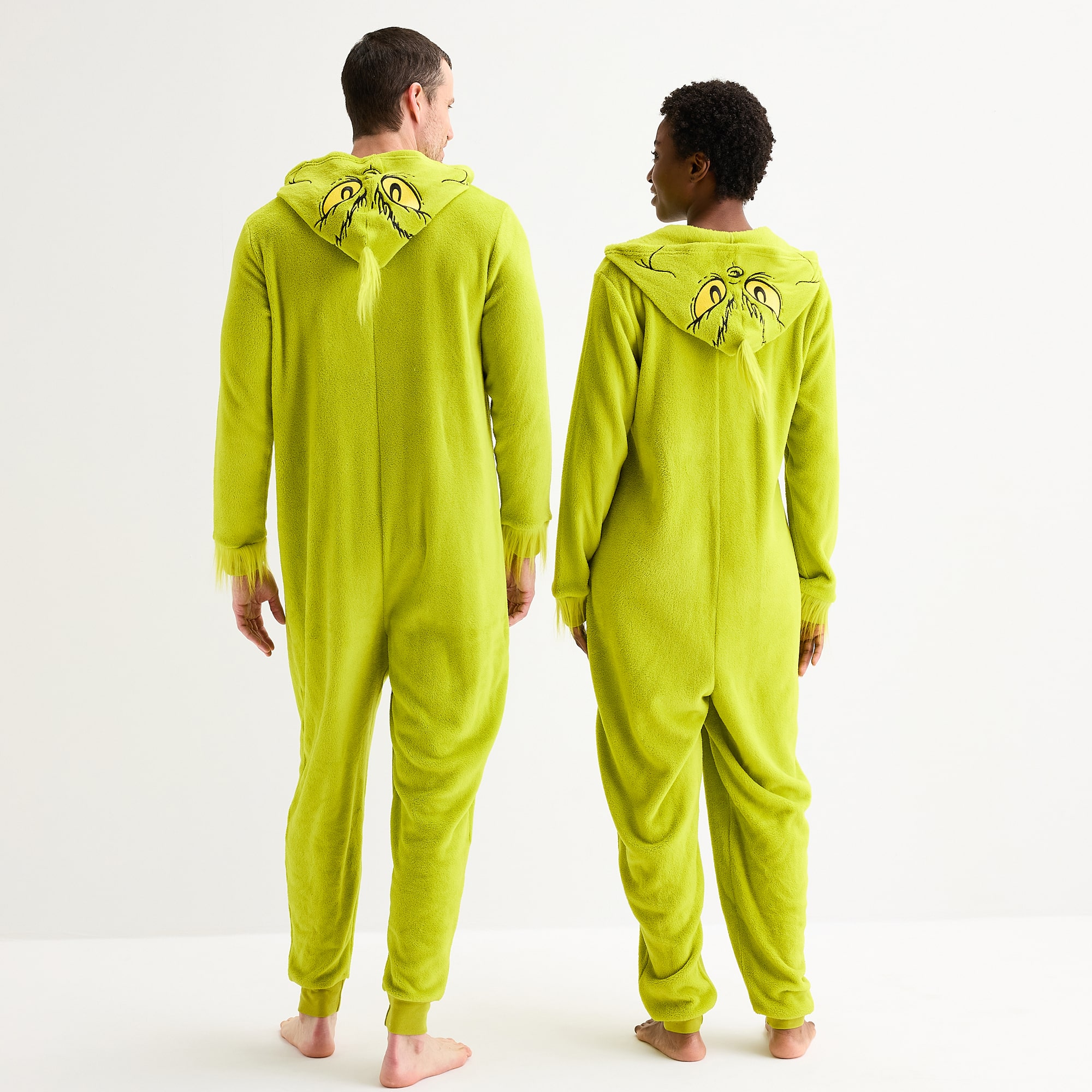 Unisex Adult Fleece Long Sleeve Hooded Dr. Seuss Grinch Matching Family One Piece Pajama