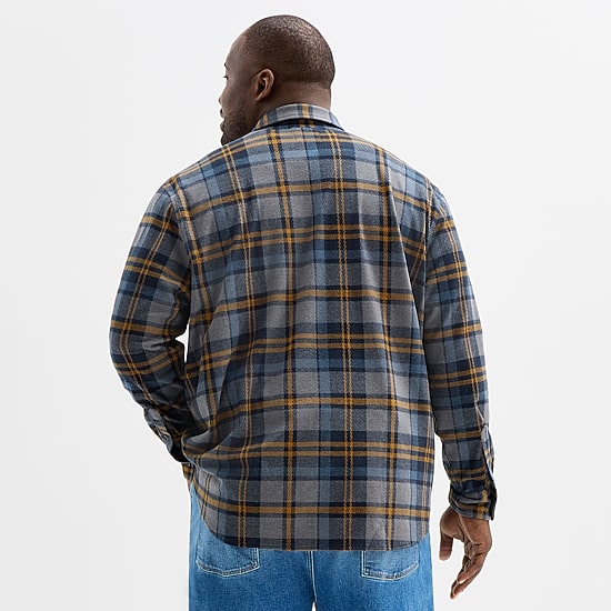 mutual weave Cozy Knit Mens Long Sleeve Classic Fit Big and Tall Flannel Shirt