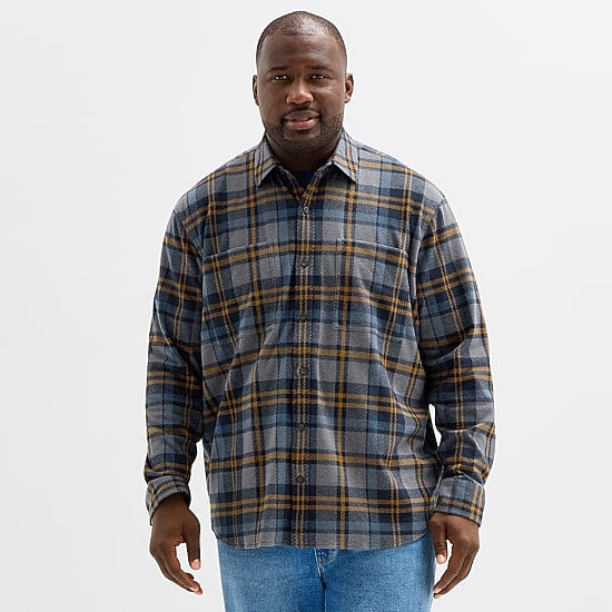 mutual weave Cozy Knit Mens Long Sleeve Classic Fit Big and Tall Flannel Shirt
