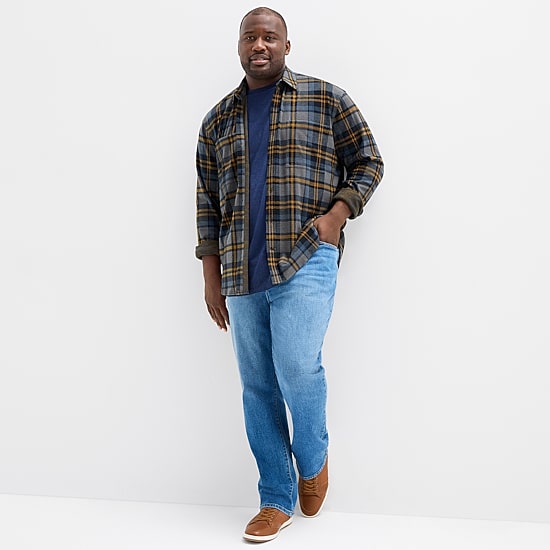 mutual weave Cozy Knit Mens Long Sleeve Classic Fit Big and Tall Flannel Shirt