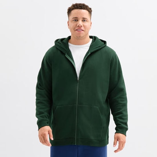 Xersion Quick Dry Cotton Blend Fleece Mens Long Sleeve Fleece Zipper Active Big and Tall Hoodie