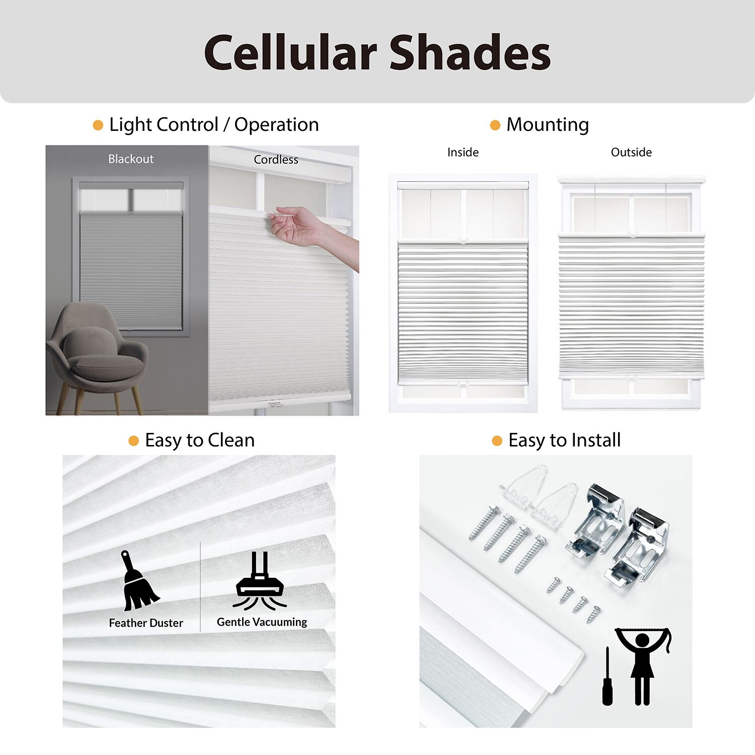 Eco Estates Cut-To-Width Cordless Top Down Bottom Up Blackout Cellular Shade