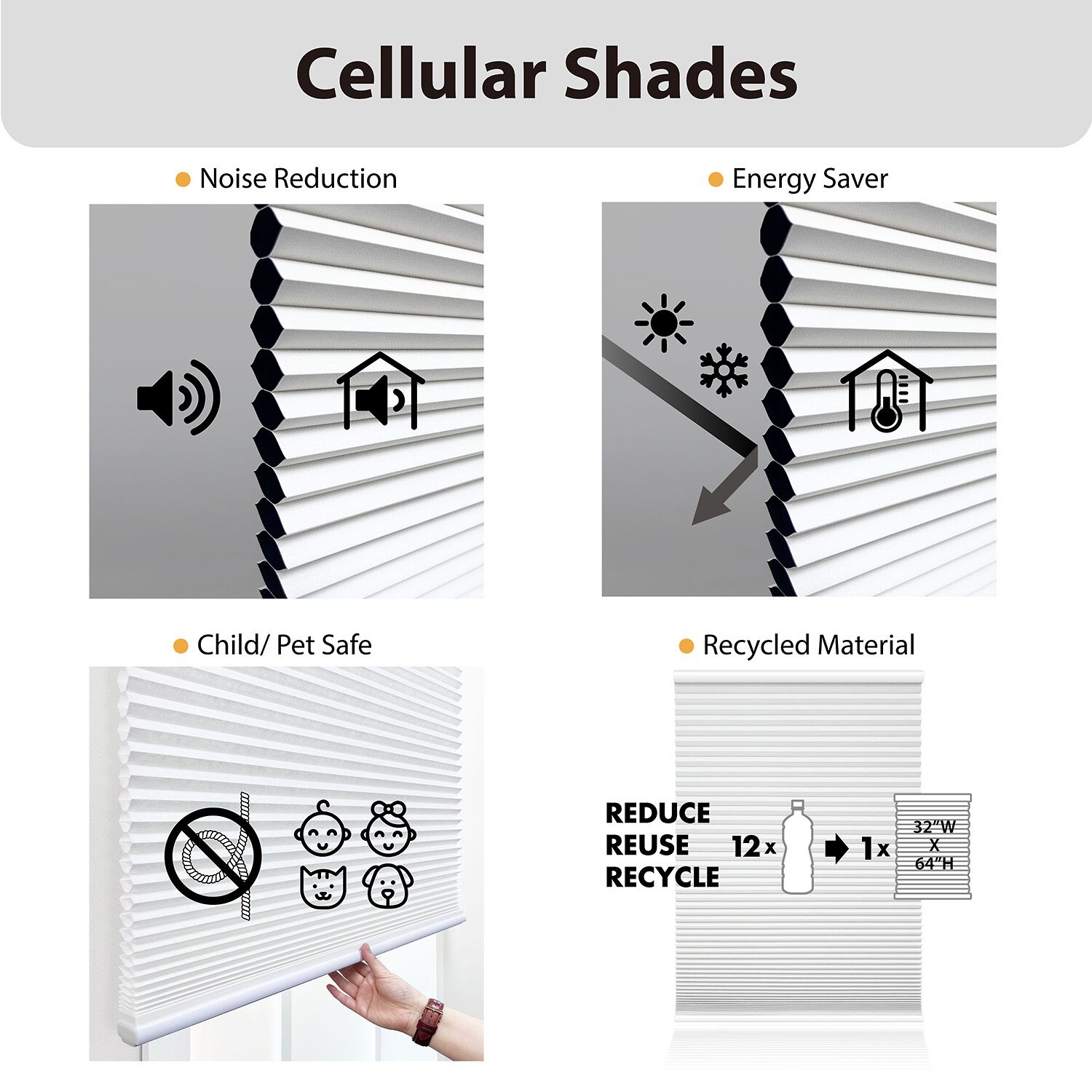Eco Estates Cut-To-Width Cordless Top Down Bottom Up Blackout Cellular Shade